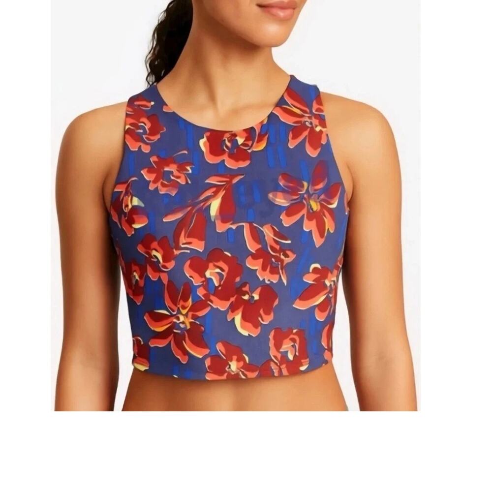 Athleta Conscious Crop Blue Athletic Printed Floral Sports Bra Top Size Small